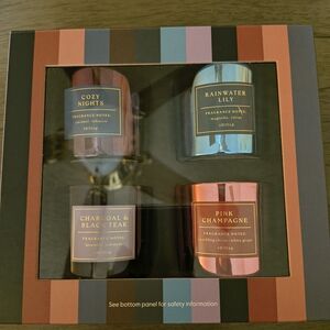 Cozy Nights, Pink Champagne, Rainwater Lily, Charcoal & Black Teak Candle Set